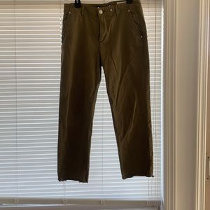 Rag and bone army green cropped pants with frayed hem